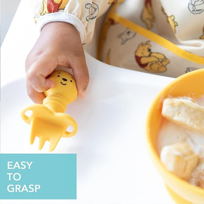 Bumkins Disney Baby Utensils Set, Chewtensils Silicone Spoons for Dipping, Self-Feeding, Baby Led Weaning, Trainer Learning First Stage Stage Eating, Fork and Spoon, Babies 6 Months, Winnie the Pooh