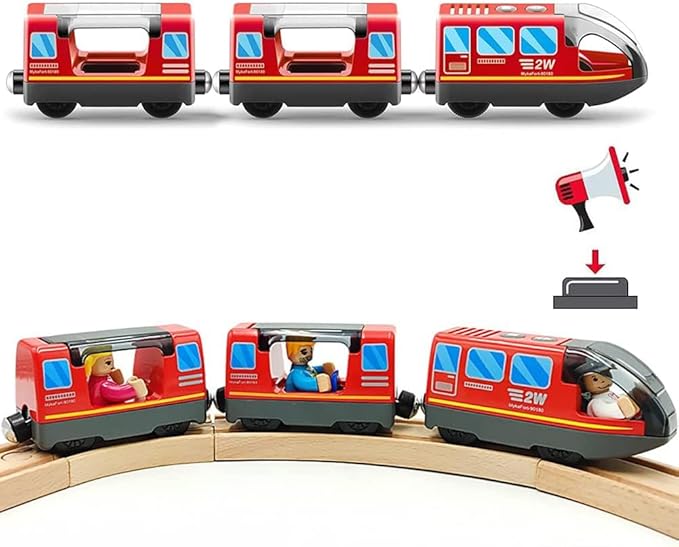 Battery Operated Wooden Train Track Set Toy High Speed for Toddlers 3 4 5 Years Old Boys Kids Magnetic Couplings City Vehicle with Figures