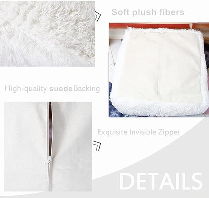 Asuprui Square Pouf Ottoman Unstuffed White 18x18x15 Inches Fuzzy Storage Bean Bag Unstuffed Pouf Ottoman Foot Rest NO Filler Ottoman Pouf for Living Room Bedroom Cover ONLY