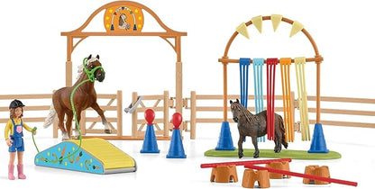 Schleich Farm World Pony Agility Training Set with Horse, Trainer, and Accessories Playset - 41-Piece Pony, Trainer, and Accessories Toy Set, Gift for Boys, Girls, and Toddlers Ages 3+