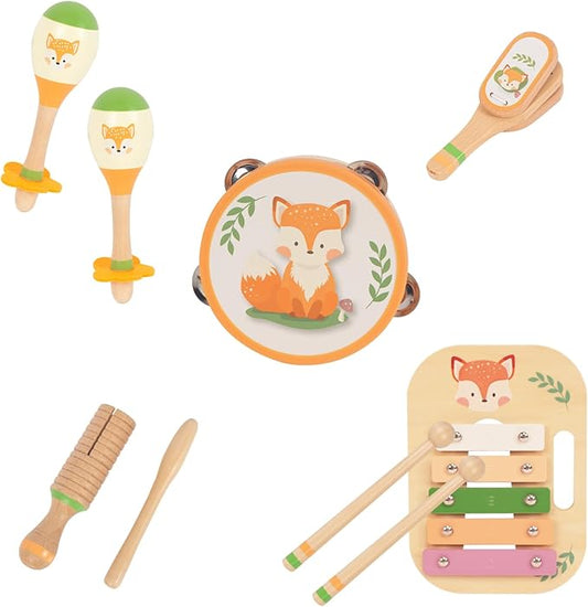 Wooden Musical Instruments Set for Toddlers, Natural Wood Percussion Instruments Xylophone Gift Set for Girls Boys Kids ,Preschool Educational Musical Toys with Storage Bag (Orange Set)