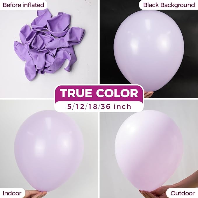 Bezente Pastel Purple Latex Party Balloons - 100 Pack 12 inch Round Helium Lavender Light Purple Lilac Balloons for Easter Wedding Bridal Shower Bachelorette Birthday Princess Party Decorations