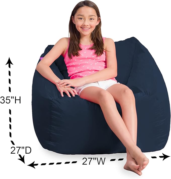Posh Creations Bean Bag Chair Structured Seat for Kids, Teens and Adults, Comfy Chair for Gaming, Reading and Watching TV, Coronado Chair, Microsuede - Navy Blue