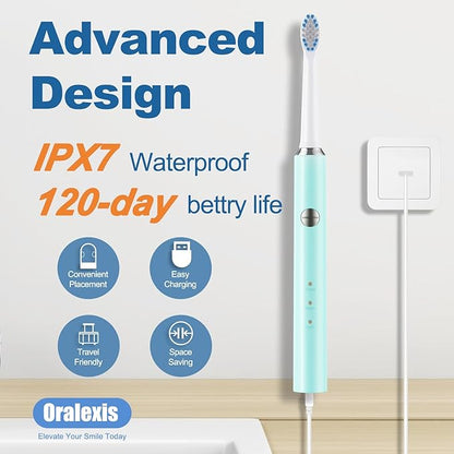 Electric Toothbrush for Adults and Kids, with Tongue Scraper and 8 Brush Heads, One Fast Charge Last 120 Days, 40000 VPM Deep Clean, Sonic Travel Toothbrush - Blue