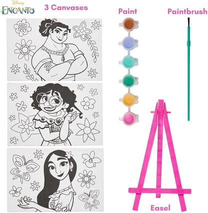 Innovative Designs Disney Encanto Canvas Paint Set for Kids with 3 Canvases, Acrylic Paint, Paintbrush, & Easel