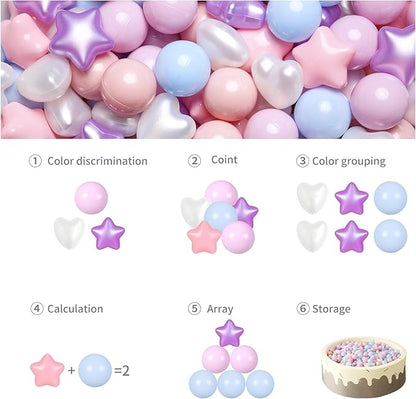 GOGOSO Ball Pit Balls,Plastics Balls for Ball Pit, Stars Hearts Shape for PastelBall for Toddlers Kids