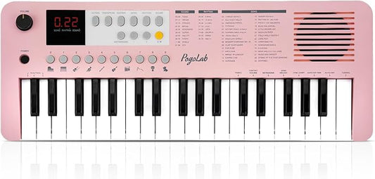 POGOLAB MK1 37 Keys Kids Keyboard Piano, Mini Portable Multi-Function Piano with Excellent Sound Quality, Built-In Speaker & LED Display, Small Electric Music Keyboard Gift for Beginners (Pink)