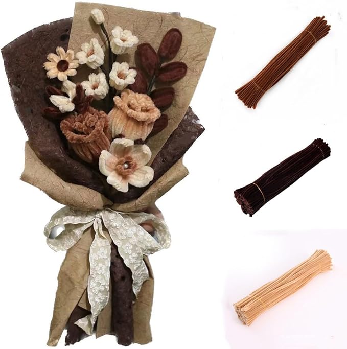 300 Pcs Thick Pipe Cleaners Craft Supplies 3 Assortment Vintage Brown Khaki Beige Color Chenille Stems for Art and Craft Projects Creative DIY Decorations (Retro color-300pcs)