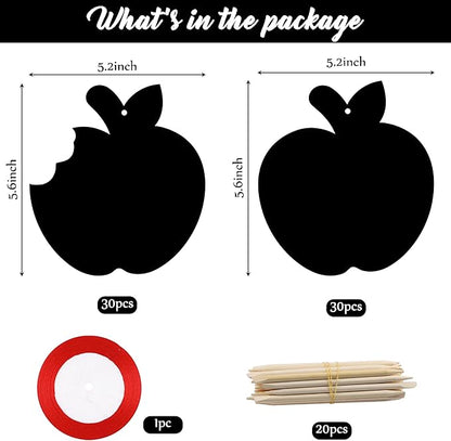 WATINC 60pcs Back to School Scratch Art for Kids, Paper Scratch Off Cards Craft Kit, Fruit Magic Color Art Party Favors, School Classroom Appreciation Activity DIY Project Drawing Paper