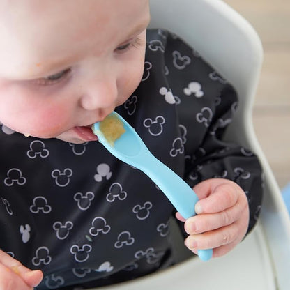 Bumkins Disney Baby Bowl, Silicone Feeding Set with Suction for Baby and Toddler, Includes Spoon and Lid, Essentials for Baby Led Weaning,for Babies 4 Months, Mickey Mouse Light Blue