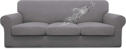 Easy-Going 100% Dual Waterproof Stretch Soft Couch Cover for Dogs, Sofa Slipcover for 3 Separate Cushion Couch Leakproof Furniture Protector for Kids, Pets Light Gray