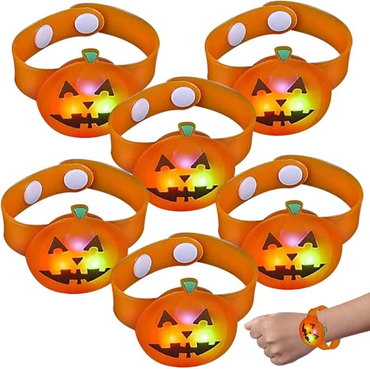 ArtCreativity Light Up Halloween Bracelets, Set of 6, Jack o Lantern Wristbands for Kids with 3 Light-Up Modes, LED Halloween Costume Accessories, Halloween Party Favors and Non-Candy Treats