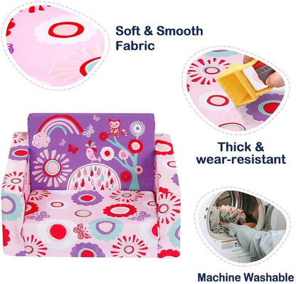 MallBest Kids Sofas Children's Sofa Bed Baby's Upholstered Couch Sleepover Chair Flipout Open Recliner(Pink/Flowers)