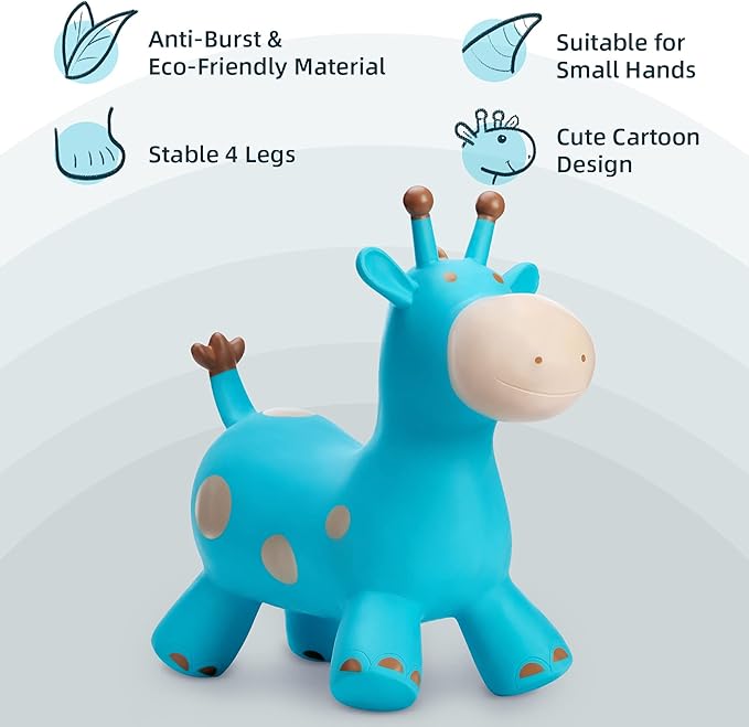 EVERICH TOY Giraffe Bouncy Horse Hopper for Toddlers, Bouncy Animals Jumping Horse, Inflatable Ride on Bouncer Hopping Toys Gifts for Boys and Girls 18 Months 2 3 4 5 6 Years Old
