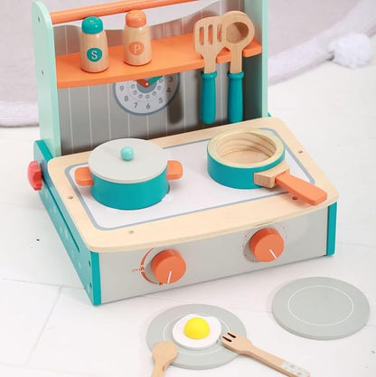 Dailyfunn Wooden Foldable &Portable Toy Stove Pretrend Kitchen PlaySet with Cooking Accessories