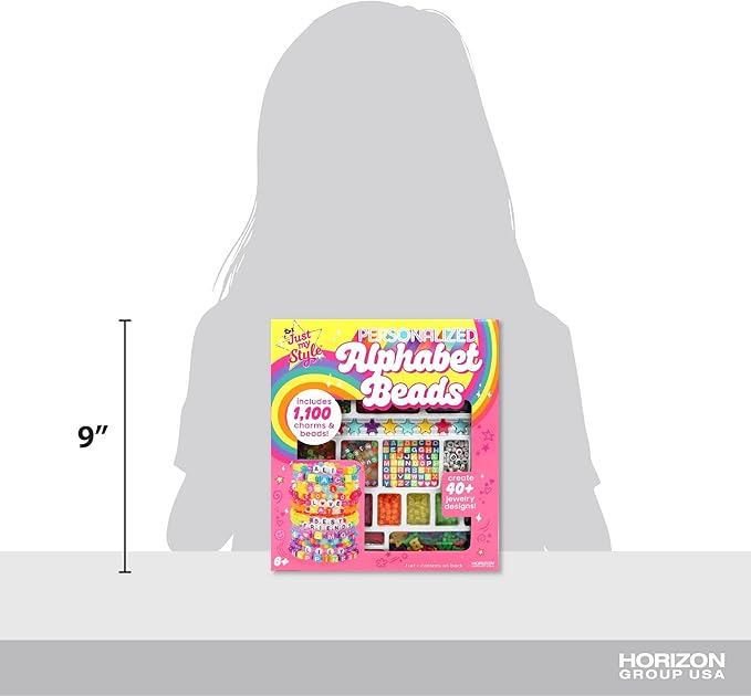 Just My Style ABC Beads by Horizon Group Usa, 1000+ Charms & Beads, Alphabet Charms, Accent Seed Star Wax Beading Cord, Satin Cord Key Ring Included, Bright, Small