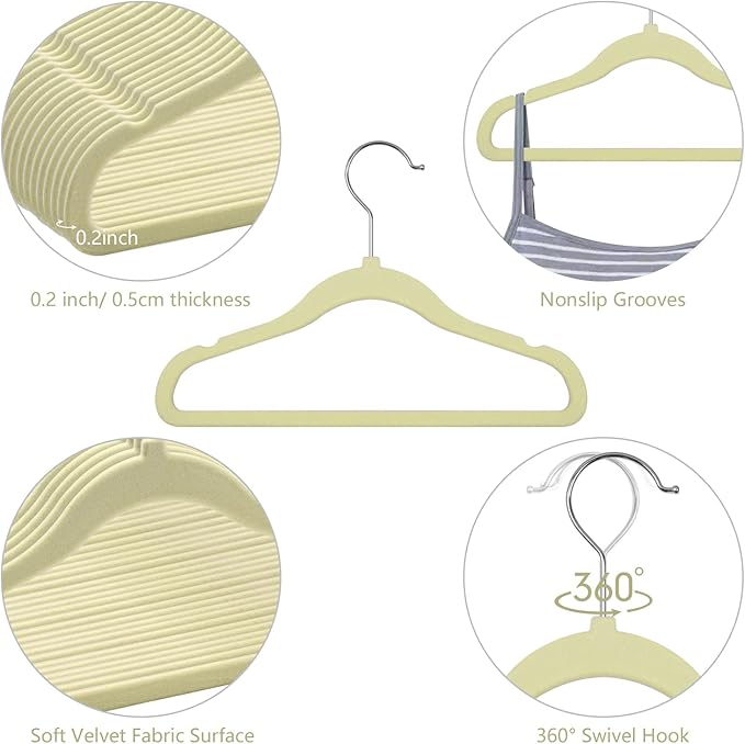 GoodtoU Kids Velvet Hangers,30 Pack Baby Hangers for Closet Non Slip Velvet Clothes Hangers Coat Hangers for Toddler Children Infant Hanger (Beige 30Pack)