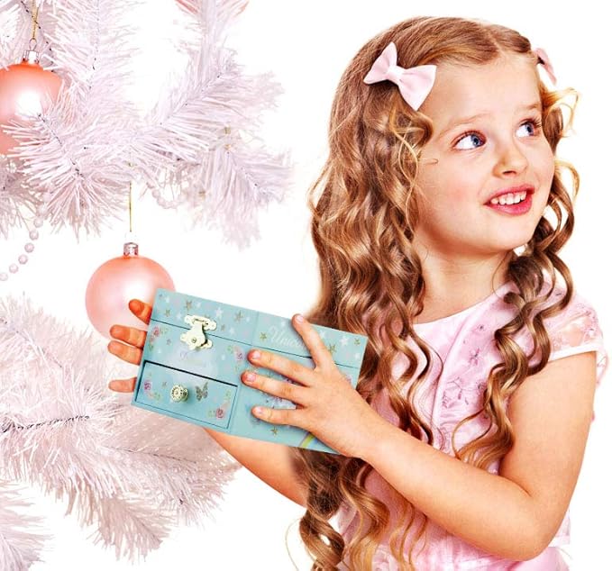 RR ROUND RICH DESIGN Kids Musical Jewelry Box for Girls with Drawer and Jewelry Set with Magical Unicorn - Blue Danube Tune Blue