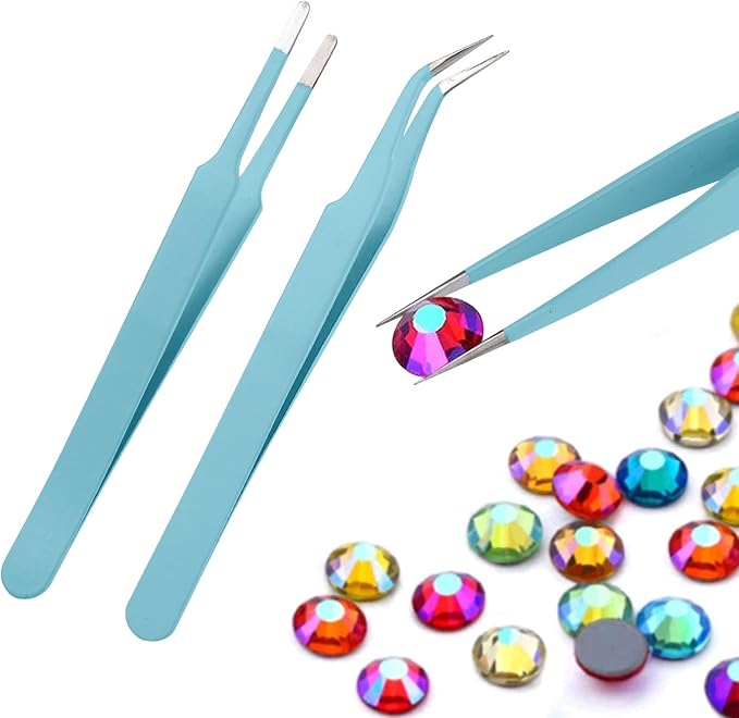 11 Pcs Silicone Resin Mold Tools Set Stirring Needle Spoon Tool Tweezers Precision Kit, Anti-Static Electronics Tweezers Set for Resin Art Crafts,Jewelry Making,DIY Epoxy Casting Molds-Rose Red & Cyan