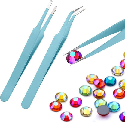 11 Pcs Silicone Resin Mold Tools Set Stirring Needle Spoon Tool Tweezers Precision Kit, Anti-Static Electronics Tweezers Set for Resin Art Crafts,Jewelry Making,DIY Epoxy Casting Molds-Rose Red & Cyan