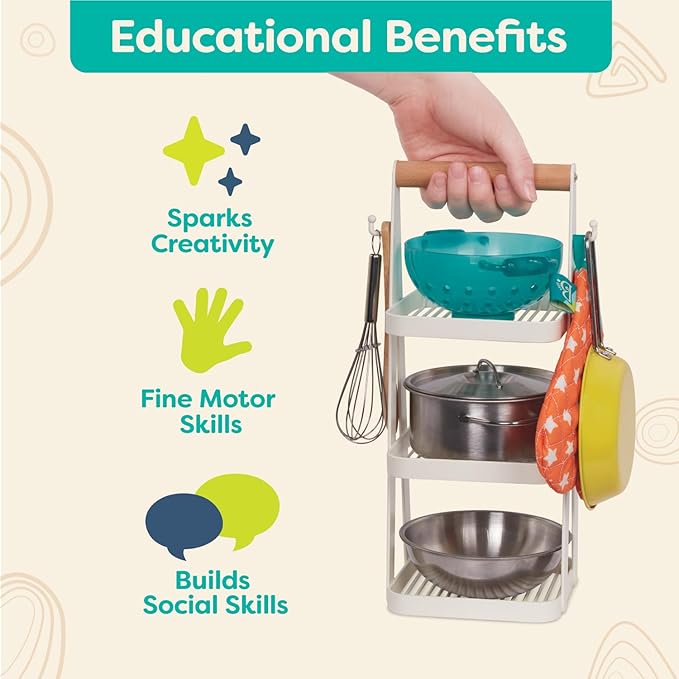 B. toys- Mini Chef - Pot & Pan Playset- Pretend Play Kitchen Accessories – Pot, Pan & Role-Play Cookware – Cooking Toys for Kids – Pretend Play Set – 3 Years + (9 Pcs)