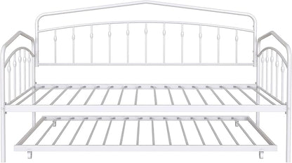 Christopher Knight Home Fox Twin Daybed with Trundle, Metal Sofa Bed Set, Rollaway Daybed Couch Bed Frame for Bedroom Living Room Guest Room, Elegant and Simple Style, Anti-Noise, Easy Assembly, White