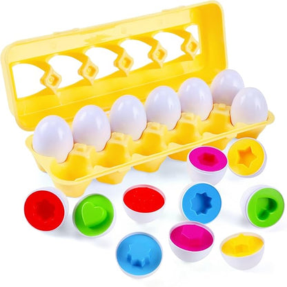 Matching Eggs 12 pcs Set Easter Eggs - Educational Color & Shape Recognition Sortere Skills Study Toys, Montessori Toys, STEM Educational Toy Gift for Toddler 1 2 3 Year Old
