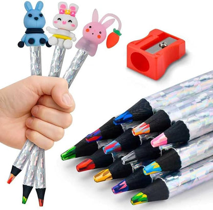 FilmHOO Art Supplies for Kids Classroom,12 Rainbow Colored Pencils With Cute Pencil Cap,sharpener,Arts And Crafts 4-12 Year Old Party Favors,Girl Gifts Trendy Stuff
