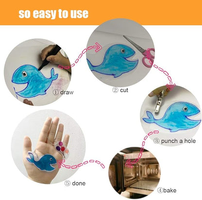 BAISDY 151Pcs Heat Shrink Art Kit with Hold Punch - 20Pcs Blank Shrink Plastic Sheets 130Pcs Keychain Earrings DIY Accessories for Kids Craft