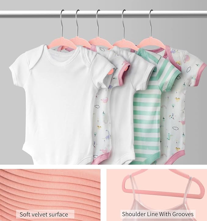 Kids Velvet Hangers 15 Pack, 11 Inch Size Non-Slip Baby Hangers, Space-Saving Nursery Hangers, Perfect Infant/Toddler Clothes Hangers for Daily Use(Pink)