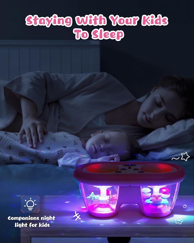 Baby Toys for 6 to 12 Months: 7 Models Pink Rotating Light Up Drum Musical Instruments for 12-18 Months Kids, Tummy Time Toys for Baby 0-3-6-9 Months, Walker for Boy Girl Gifts