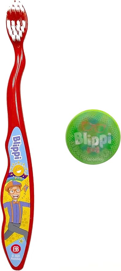 Brush Buddies Blippi Toothbrush with Travel Cap, Kids Toothbrushes, Soft Bristle Toothbrushes for Kids, 2PC