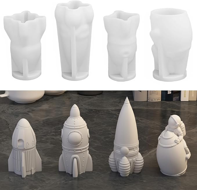 Space Planet Resin Molds Silicone，【4-Piece Set】 Epoxy Resin Space Astronaut Silicone molds,3D Resin Spaceballs Molds, Small Rocket Silicone Model, Space Rabbit DIY Gift Sets for Teens(【Kit 2】)
