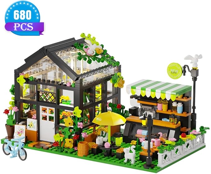 Flower House Building Set with LED, City Street House Flower Shop Building Blocks Toy, Valentine Gift for Girls 8-12 Year, Mini Brick 680pcs