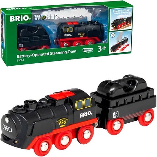 BRIO World 33884 Battery-Operated Steaming Train – Press Action Button 3 Sec for Real Cool-to-Touch Steam | Enhances Motor Skills & Imagination for Kids Age 3 and Up