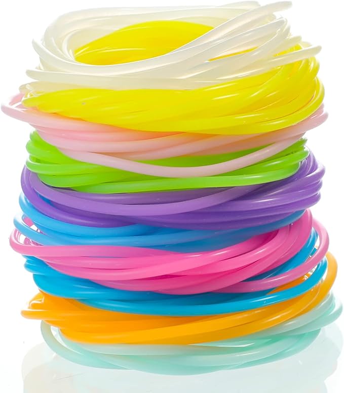 100 Pieces Silicone Jelly Bracelets Luminescent 80s 90s Hair Ties Accessories Multicolor Rainbow Wristband Valentine's Party Favor Mardi Gras Wrist Armband Retro Band for Girls Women Employee Team