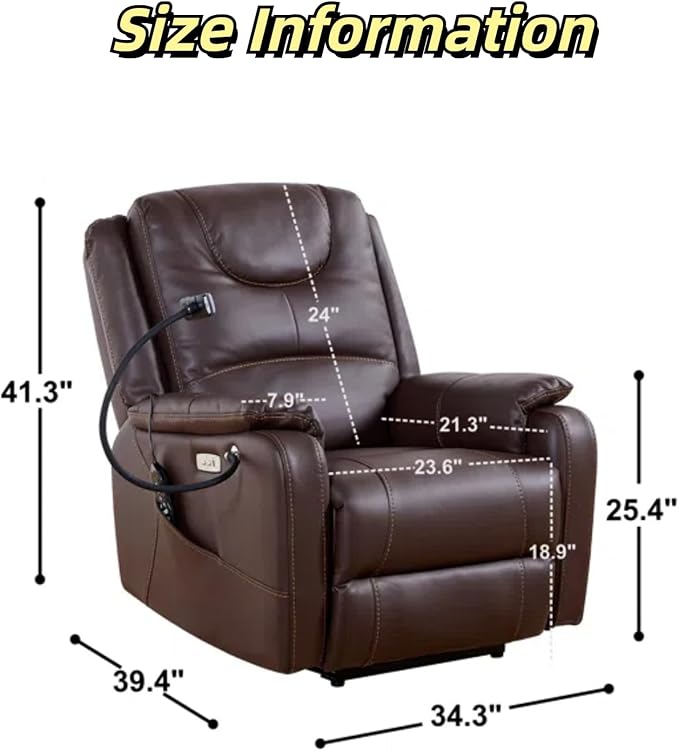 Recliner Chairs for Adults, Power Lift Recliner Chair with Heating and Phone Holder, Zero Gravity Massage Chair, Chair with Side Pockets and USB Charge Ports, for Living Room,Brown