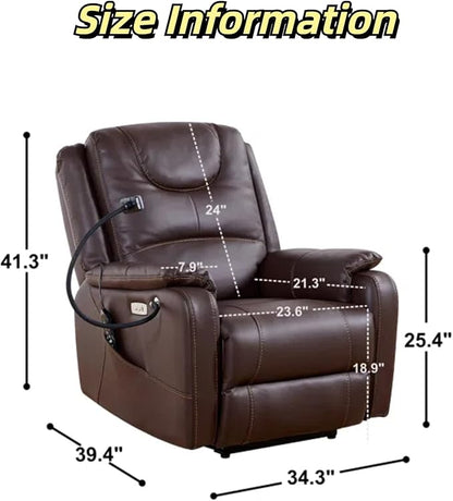 Recliner Chairs for Adults, Power Lift Recliner Chair with Heating and Phone Holder, Zero Gravity Massage Chair, Chair with Side Pockets and USB Charge Ports, for Living Room,Brown