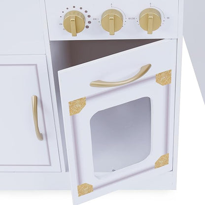 Teamson Kids Versailles Petite Classic Kids Wooden Interactive Play Kitchen, White with Faux White Marble and Gold