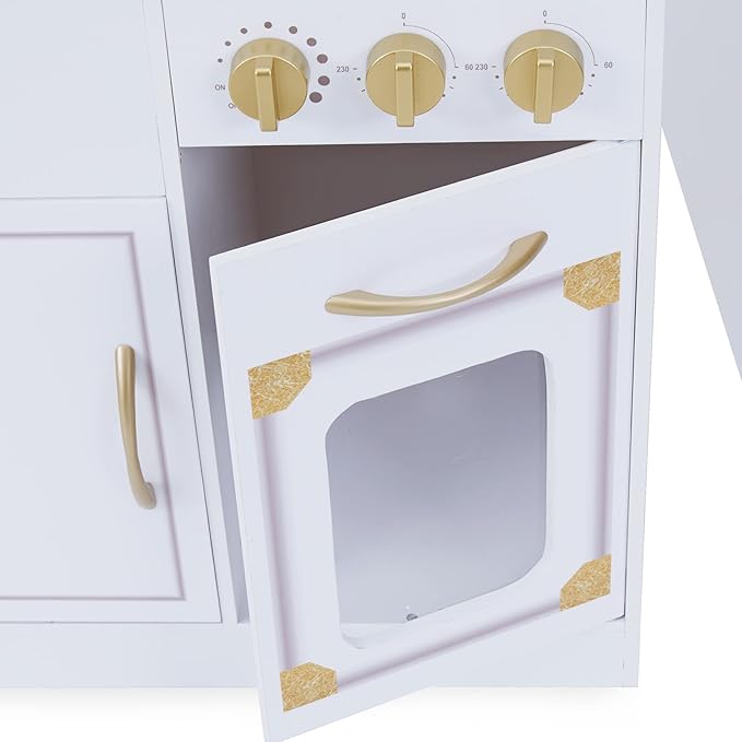 Teamson Kids Versailles Petite Classic Kids Wooden Interactive Play Kitchen, White with Faux White Marble and Gold