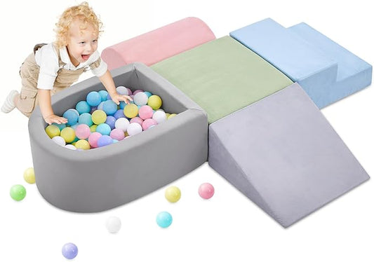 Climbing Toys for Toddlers 1-3, Foam Climbing Blocks and Ball Pit for Baby, 5-Piece Soft Foam Toddlers Climbing Toys,Climbing Crawling Toys Soft Foam Blocks Activity Play Set(Balls not Included)