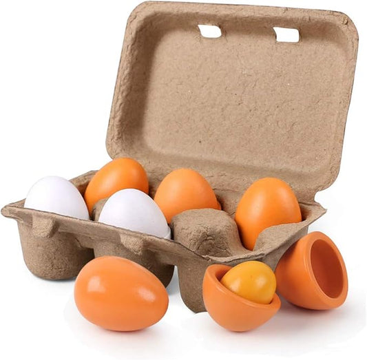 HANSGO Wooden Eggs, 6PCS Easter Egg Toys Wooden Play Food Pretend Play Food Sets for Kids Early Development, Learning, Birthday Gifts
