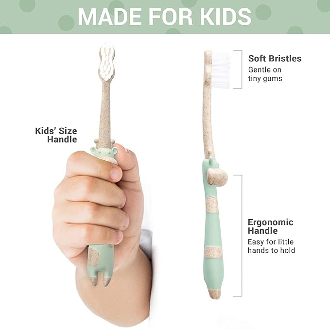ROARex Vegan Eco Friendly All Natural Kids Toothbrush Made from Plants – Sweet Baby Giraffe | 100% Biodegradable and Compostable | 1% for The Planet Product