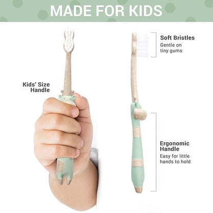 ROARex Vegan Eco Friendly All Natural Kids Toothbrush Made from Plants – Sweet Baby Giraffe | 100% Biodegradable and Compostable | 1% for The Planet Product
