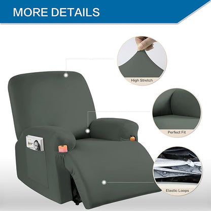 Soft Spandex Recliner Chair Covers, 4 Pieces Lazy Boy Recliner Cover for Recliner Chair, Stretch Cover for Recliner slipcovers Good Choice for All Seasons(XL,Grayish Green)