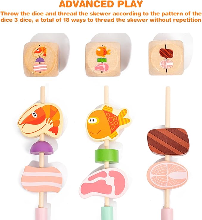 Wooden Grill Playset for Kids 3 Years Old,Children BBQ Grill Playset,2023 New Upgrade Play Kitchen Toy Grill-Pink