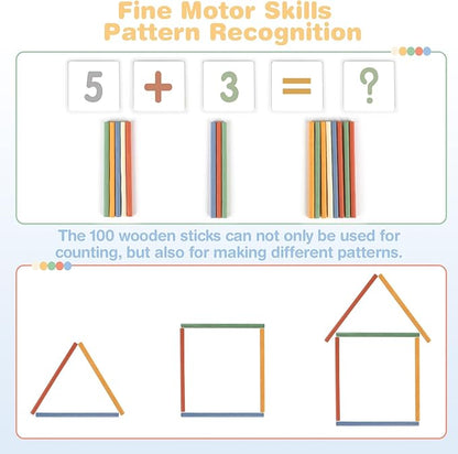 Abacus for Kids Math - Wooden Abacus with 100 Counting Sticks and 112 Math Cards, Counting Toys for Preschool Learning, Educational Math Toys for Developing Fine Motor Skills, Math Calculation