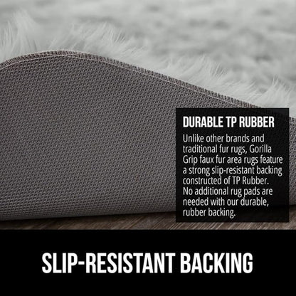 Gorilla Grip Fluffy Faux Fur Rug, Machine Washable Soft Furry Area Rugs, Rubber Backing, Plush Floor Carpets for Baby Nursery, Bedroom, Living Room Shag Carpet, Luxury Home Decor, 5x7, Light Gray