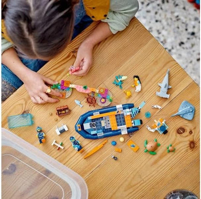 LEGO City Explorer Diving Boat 60377 Ocean Building Toy, Includes a Coral Reef Setting, Mini-Submarine, 3 Minifigures and Manta Ray, Shark, Crab, 2 Fish and 2 Turtle Figures