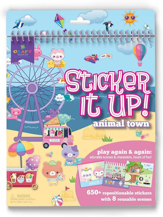 Craft-tastic Sticker It Up! – Reusable Sticker Book for Kids – 650+ Repositionable Stickers Create Designs on 8 Scene Pages for Hours of Mess-Free, Screen-Free Fun